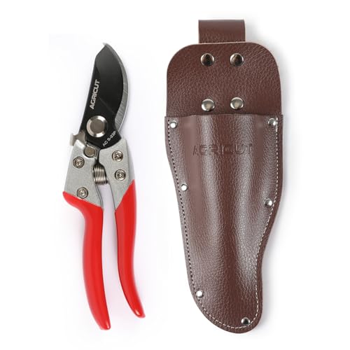 AGRICUT Pruning Shears, 7/8-Inch Cut Capacity Hand Clippers, Bypass Pruners, Gardening Scissors with Sharp Steel Blade (Aluminum Handle, High Carbon Steel PRO with Sheath) - Image 1