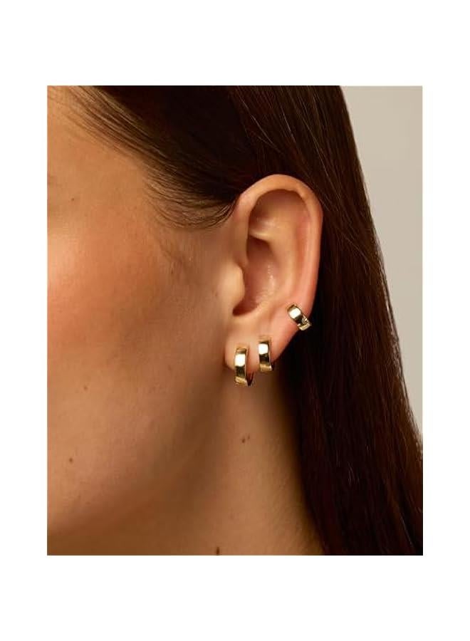 PAVOI 18K Gold Plated Sterling Silver Posts Small Hoop Earrings for Women - Trendy Geometric Plain Chunky Huggie Earscape Piercing Pack - Everyday Gold Hoop Earrings Set  - Image 2