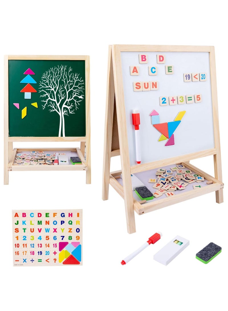 Soofam Easel for Kid，Wooden Art Easel，Wooden Chalkboard & Magnetic Whiteboard ，Storage Tray，Letters and Numbers Magnets and Other Accessories，Learning-Toy for 3,4,5,6,7,8 Years Old Boy & Girls - Image 1