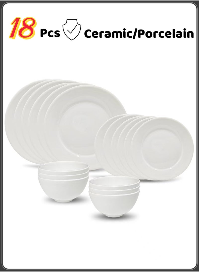 nihao 18 Piece High Quality Porcelain Dinner Set- Includes 6*10 inch Plates, 6*8 inch Plates, 6*4.5 Inch Vegetable Bowls, Ceramic Dinnerware Sets, Microwaveable and Freezer-Friendly/ Eco-Friendly and Food-Grade  - Image 1