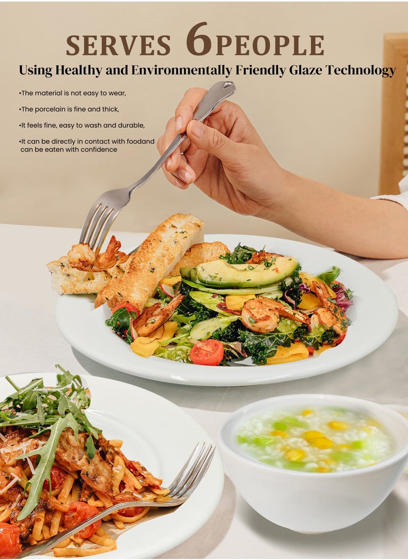 nihao 18 Piece High Quality Porcelain Dinner Set- Includes 6*10 inch Plates, 6*8 inch Plates, 6*4.5 Inch Vegetable Bowls, Ceramic Dinnerware Sets, Microwaveable and Freezer-Friendly/ Eco-Friendly and Food-Grade  - Image 2