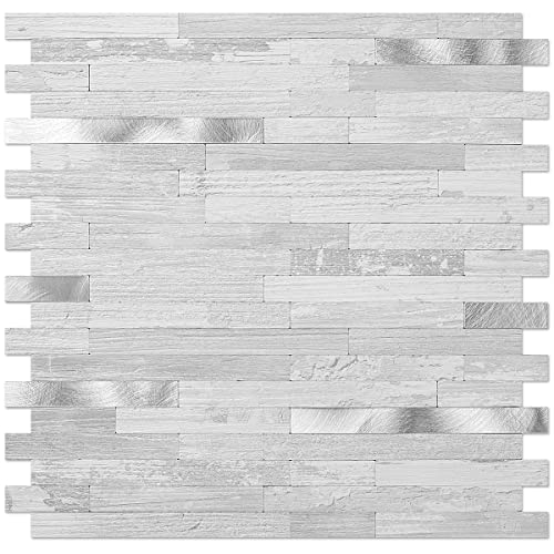 DICOFUN 10-Sheet Peel and Stick Backsplash Tile, White Birch PVC Mixed Metal Stick on Backsplash Tiles for Kitchen, 9.4 sq.ft - Image 1