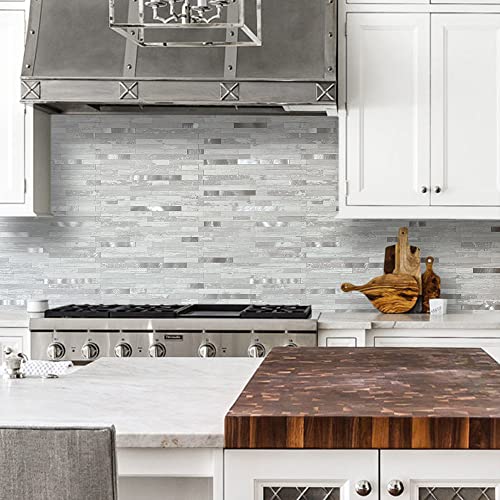 DICOFUN 10-Sheet Peel and Stick Backsplash Tile, White Birch PVC Mixed Metal Stick on Backsplash Tiles for Kitchen, 9.4 sq.ft - Image 5