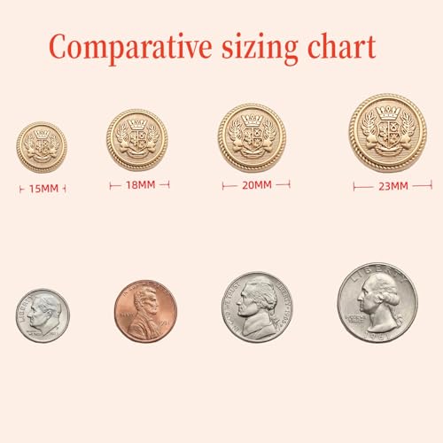 MebuZip 14 Pieces Matte Gold Metal Blazer Button Set 15mm 20mm for Blazers, Suits, Sport Coats, Sewing, Uniform, Jackets (MBM21) - Image 3