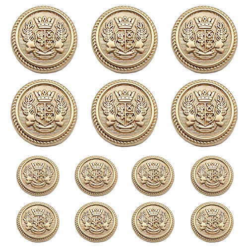 MebuZip 14 Pieces Matte Gold Metal Blazer Button Set 15mm 20mm for Blazers, Suits, Sport Coats, Sewing, Uniform, Jackets (MBM21) - Image 1