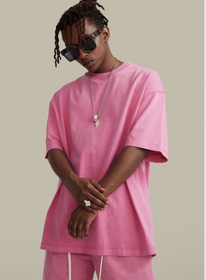 Mei Stylish Unisex Vintage Casual Loose Shoulder Oversize Crew Neck T-shirt - Image 3