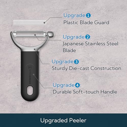 KITCHENDAO Swivel Vegetable Potato Peeler for Kitchen Japanese Stainless Steel Sharp Blade Heavy Duty Diecast Construction Y Peeler Builtin Eye Remover Softtouch Handle Dishwasher Safe Black - Image 3