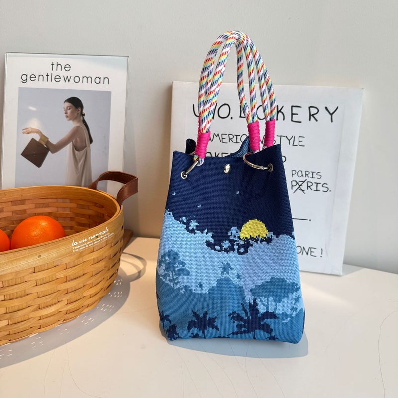New Korean-Style Niche Cute All-Match Knitted Bucket Bag For Shopping Portable Handbag For Women - Image 1