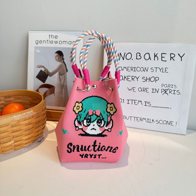 New Korean-Style Niche Cute All-Match Knitted Bucket Bag For Shopping Portable Handbag For Women - Image 4