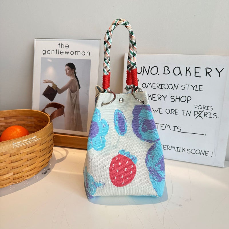 New Korean-Style Niche Cute All-Match Knitted Bucket Bag For Shopping Portable Handbag For Women - Image 3
