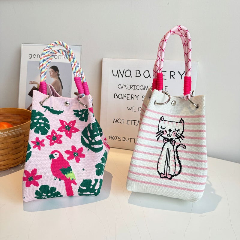 New Korean-Style Niche Cute All-Match Knitted Bucket Bag For Shopping Portable Handbag For Women - Image 5