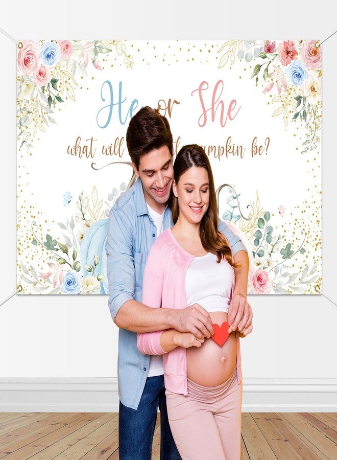 Mocsicka Pumpkin Gender Reveal Backdrop Banner Little Pumpkin He or She Gender Reveal Party Decorations Pink or Blue Party Supplies for Photography (Pink or Blue, 70.8x43.3 inch) - Image 2