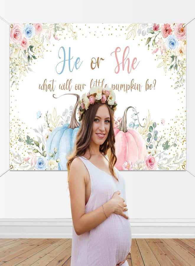 Mocsicka Pumpkin Gender Reveal Backdrop Banner Little Pumpkin He or She Gender Reveal Party Decorations Pink or Blue Party Supplies for Photography (Pink or Blue, 70.8x43.3 inch) - Image 3