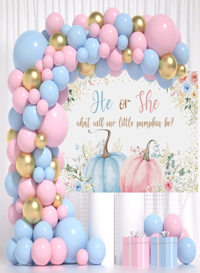 Mocsicka Pumpkin Gender Reveal Backdrop Banner Little Pumpkin He or She Gender Reveal Party Decorations Pink or Blue Party Supplies for Photography (Pink or Blue, 70.8x43.3 inch) - Image 4