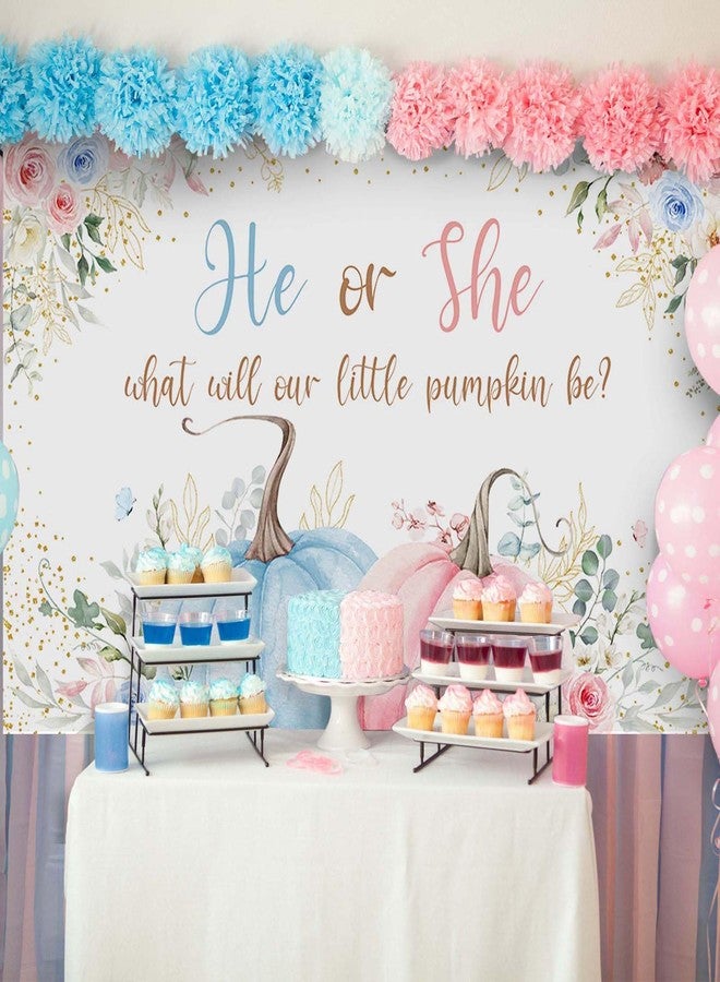 Mocsicka Pumpkin Gender Reveal Backdrop Banner Little Pumpkin He or She Gender Reveal Party Decorations Pink or Blue Party Supplies for Photography (Pink or Blue, 70.8x43.3 inch) - Image 5