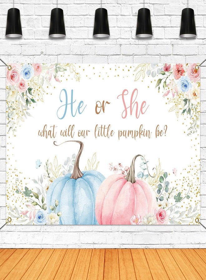 Mocsicka Pumpkin Gender Reveal Backdrop Banner Little Pumpkin He or She Gender Reveal Party Decorations Pink or Blue Party Supplies for Photography (Pink or Blue, 70.8x43.3 inch) - Image 1
