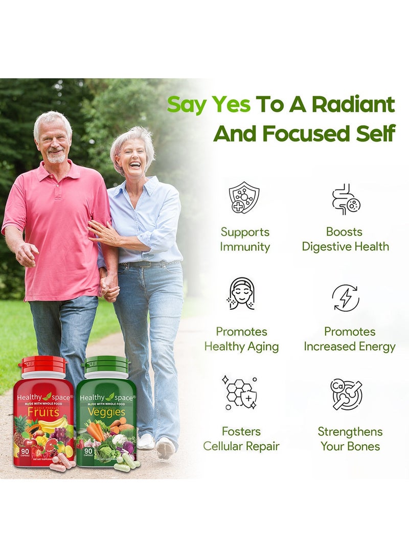 سبيس مكملات الفواكه والخضروات - مكونات فواكه وخضروات كاملة للرجال والنساء والأطفال - 90 كبسولة فواكه، 90 كبسولة خضروات - Image 3