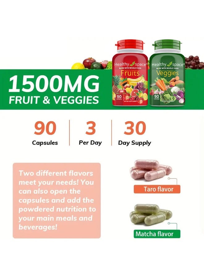 سبيس مكملات الفواكه والخضروات - مكونات فواكه وخضروات كاملة للرجال والنساء والأطفال - 90 كبسولة فواكه، 90 كبسولة خضروات - Image 4