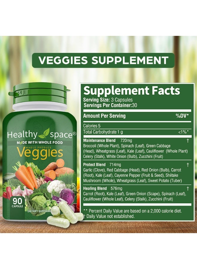 سبيس مكملات الفواكه والخضروات - مكونات فواكه وخضروات كاملة للرجال والنساء والأطفال - 90 كبسولة فواكه، 90 كبسولة خضروات - Image 5