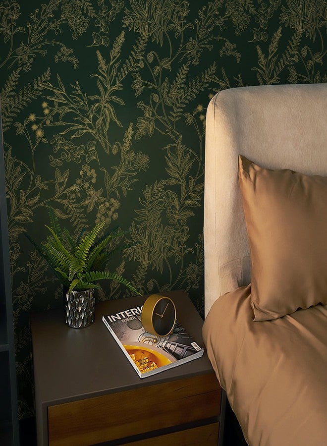 Micpolo Dark Green and Gold Floral Wallpaper 17.3"x118" Peel and Stick Self-Adhesive Removable Vinyl Wallpaper for Bedroom Bathroom Kitchen Cabinets - Image 1