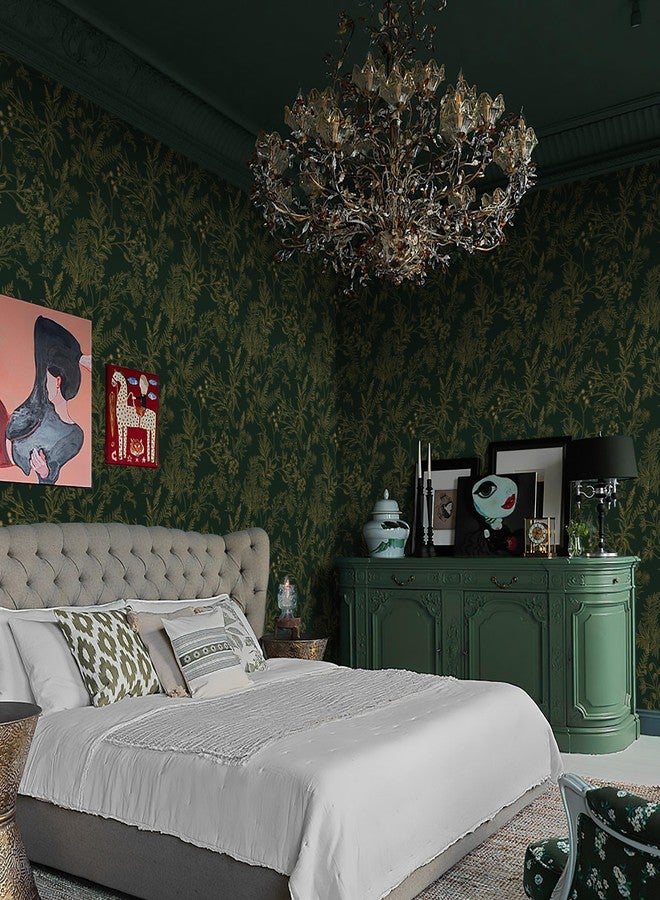 Micpolo Dark Green and Gold Floral Wallpaper 17.3"x118" Peel and Stick Self-Adhesive Removable Vinyl Wallpaper for Bedroom Bathroom Kitchen Cabinets - Image 5