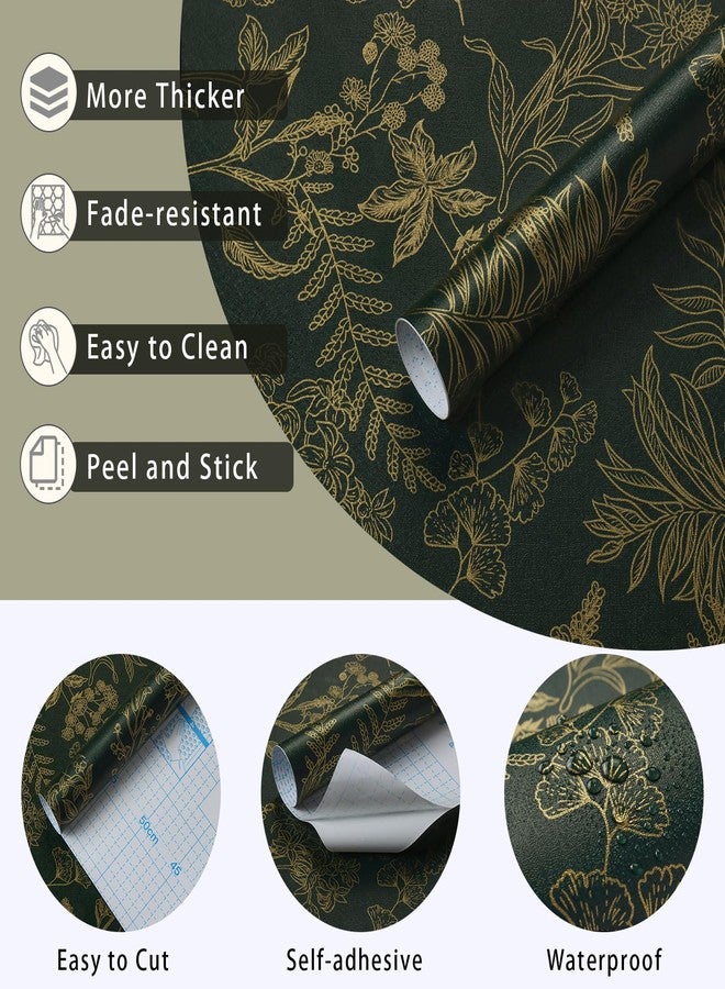 Micpolo Dark Green and Gold Floral Wallpaper 17.3"x118" Peel and Stick Self-Adhesive Removable Vinyl Wallpaper for Bedroom Bathroom Kitchen Cabinets - Image 2