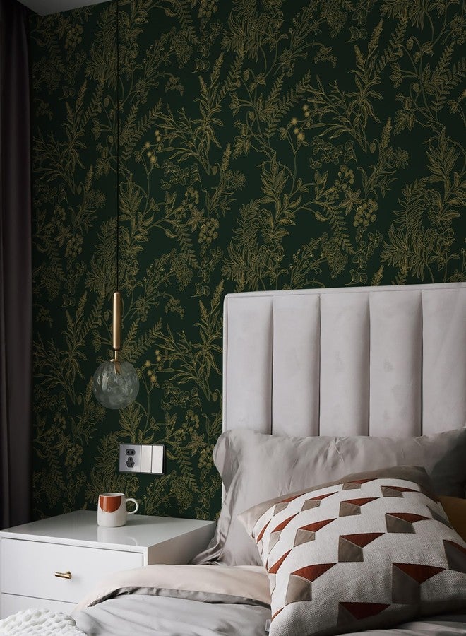Micpolo Dark Green and Gold Floral Wallpaper 17.3"x118" Peel and Stick Self-Adhesive Removable Vinyl Wallpaper for Bedroom Bathroom Kitchen Cabinets - Image 3