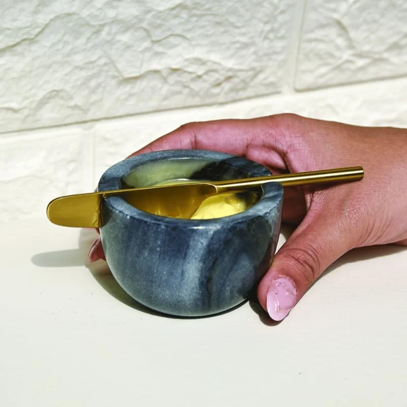 Muun Home Muun Home Handcrafted Grey Marble Butter Dish with Stainless Steel Knife