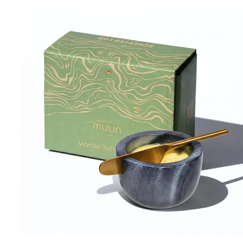 Muun Home Muun Home Handcrafted Grey Marble Butter Dish with Stainless Steel Knife