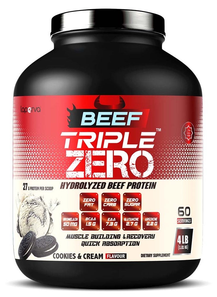 Laperva Beef Triple Zero ,Beef Isolate Protein, Muscles Growth , Halal Certified,Cookies&Cream Flavor 4lb  - Image 1