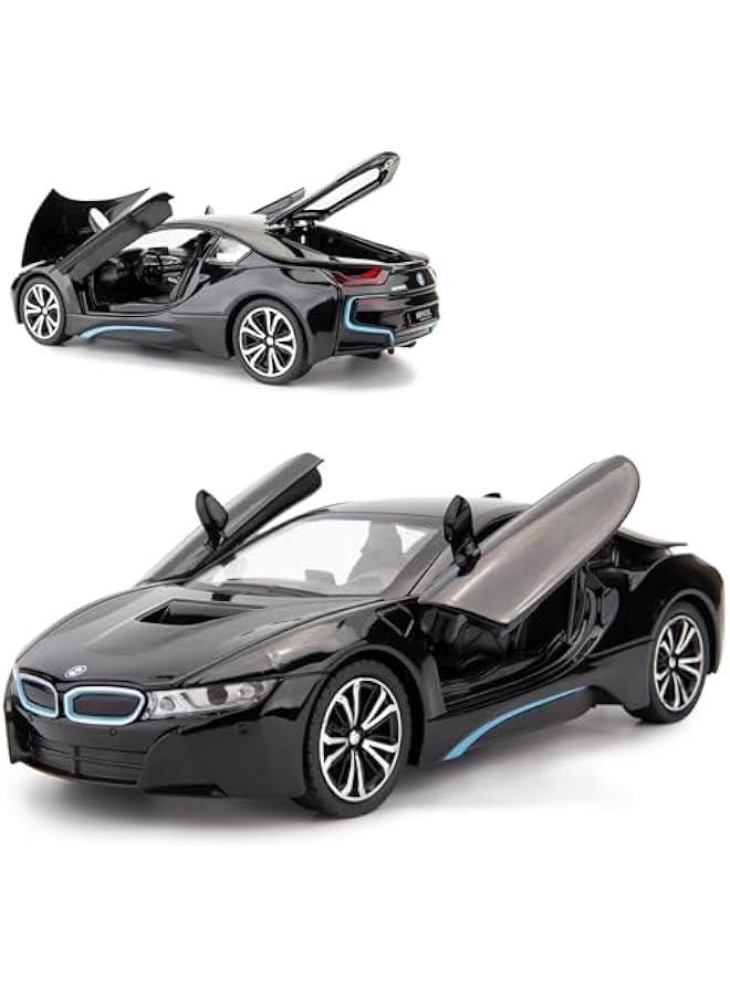 Generic - 1/24 I8 Model Car, Zinc Alloy Pull Back Toy car with Sound and Light for Kids Boy Girl Gift (Black) - Image 1