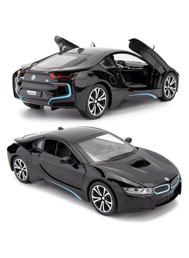 Generic - 1/24 I8 Model Car, Zinc Alloy Pull Back Toy car with Sound and Light for Kids Boy Girl Gift (Black) - Image 1