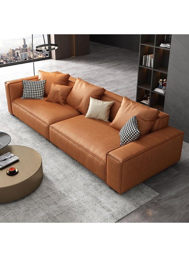 Generic Premium Leather Sofa With Built-in Back Support and Cozy Plush Pillows  Perfect for Your Living Room (Orange) - Image 1