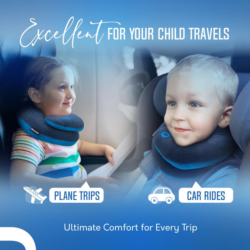 BCOZZY Kids Travel Neck Pillow (3-7 Y/O)- Patented Soft Toddler Pillow for Head & Chin Support in Car Seat, Airplane, and Road Trip Sleeping. Adjustable Size. Fully Washable. Carry Bag. Small, Navy - Image 4