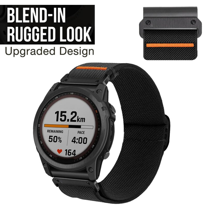 Abanen Quick Fit 26mm Elastic Nylon Soft Stretchy Loop Durable Watch Band for Garmin Fenix 8 51mm / Fenix 7X / Fenix 6X / Fenix 5X / Enduro/epix Pro 51mm / Tactix 7 Pro (Black) - Image 3