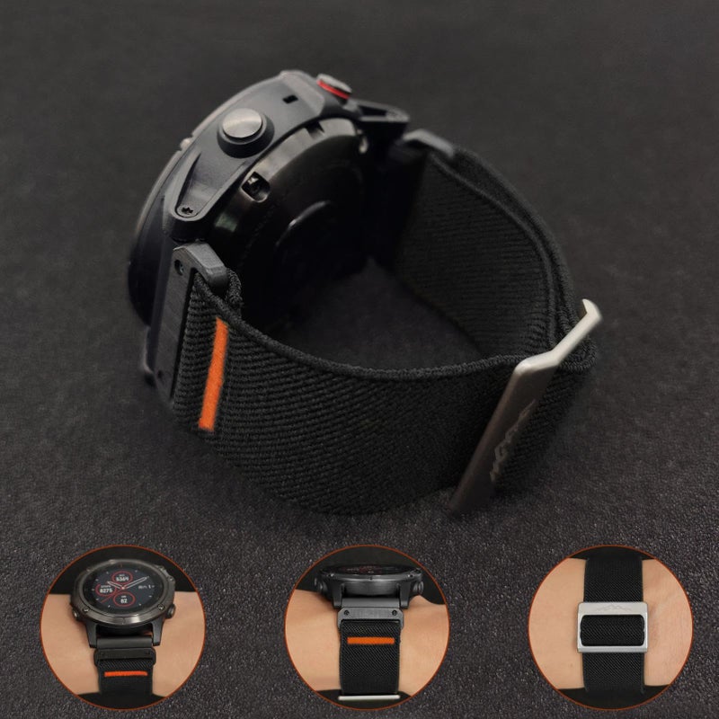 Abanen Quick Fit 26mm Elastic Nylon Soft Stretchy Loop Durable Watch Band for Garmin Fenix 8 51mm / Fenix 7X / Fenix 6X / Fenix 5X / Enduro/epix Pro 51mm / Tactix 7 Pro (Black) - Image 4
