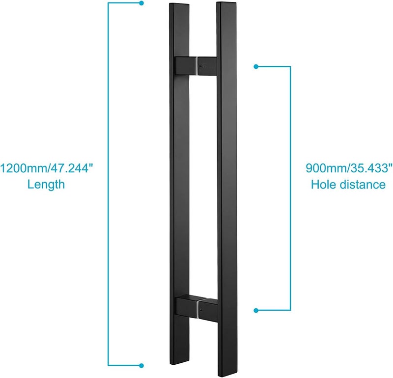 Togu TG-6018 مقبض باب دفع وسحب من الفولاذ المقاوم للصدأ 304 بسمك 48 بوصة، مقبض باب ثقيل تجاري، مقبض باب زجاجي، تشطيب أسود غير لامع - Image 1