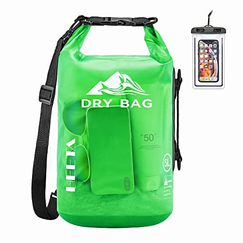 HEETA Dry Bag Waterproof for Women Men, Roll Top Lightweight Dry Storage Bag Backpack with Phone Case for Travel Swimming Boating Kayaking Paddle Board Camping Beach Accessories (Green, 10L) - Image 1