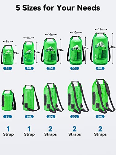 HEETA Dry Bag Waterproof for Women Men, Roll Top Lightweight Dry Storage Bag Backpack with Phone Case for Travel Swimming Boating Kayaking Paddle Board Camping Beach Accessories (Green, 10L) - Image 2
