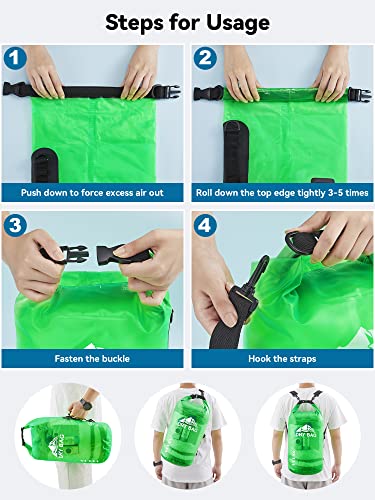HEETA Dry Bag Waterproof for Women Men, Roll Top Lightweight Dry Storage Bag Backpack with Phone Case for Travel Swimming Boating Kayaking Paddle Board Camping Beach Accessories (Green, 10L) - Image 5