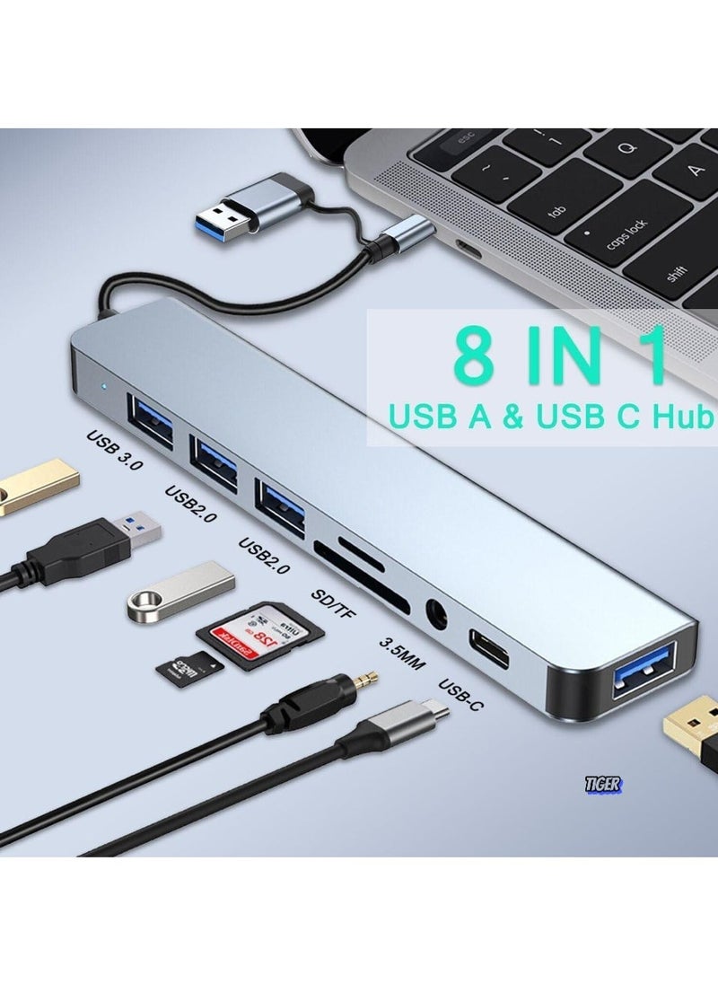 TIGER 8-in-1 Aluminum USB C Hub with USB 3.0, USB 2.0, USB C Ports, SD/TF Card Reader, 3.5mm AUX – USB Splitter for MacBook Pro/Air, PC, Laptop & Tablet Devices  - Image 2
