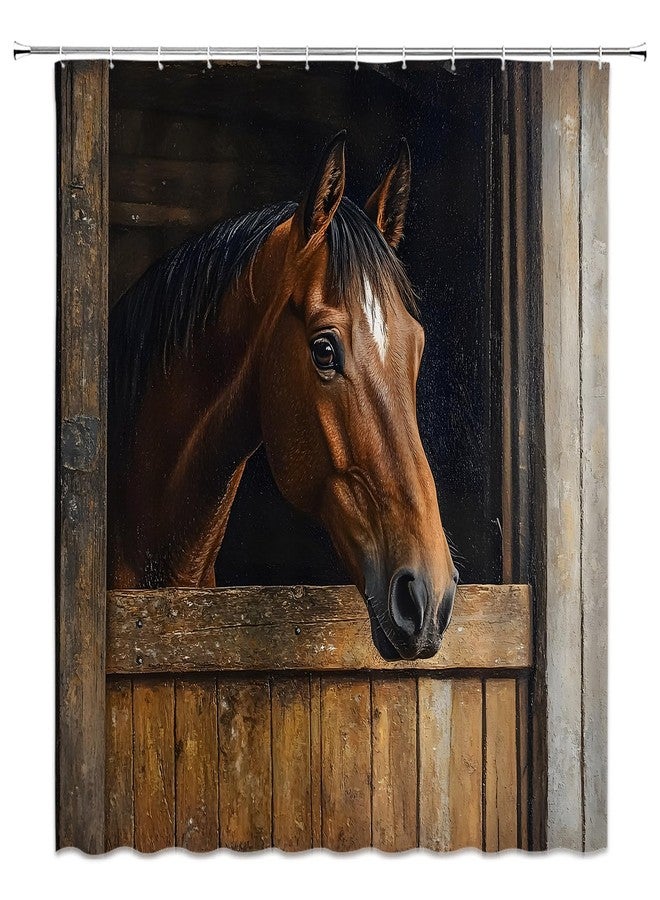 Western Horse Shower Curtain Rustic Farmhouse Animal Wooden Barn Door Country Farm Fabric Bathroom Decor Set,70x70 inch - Image 3