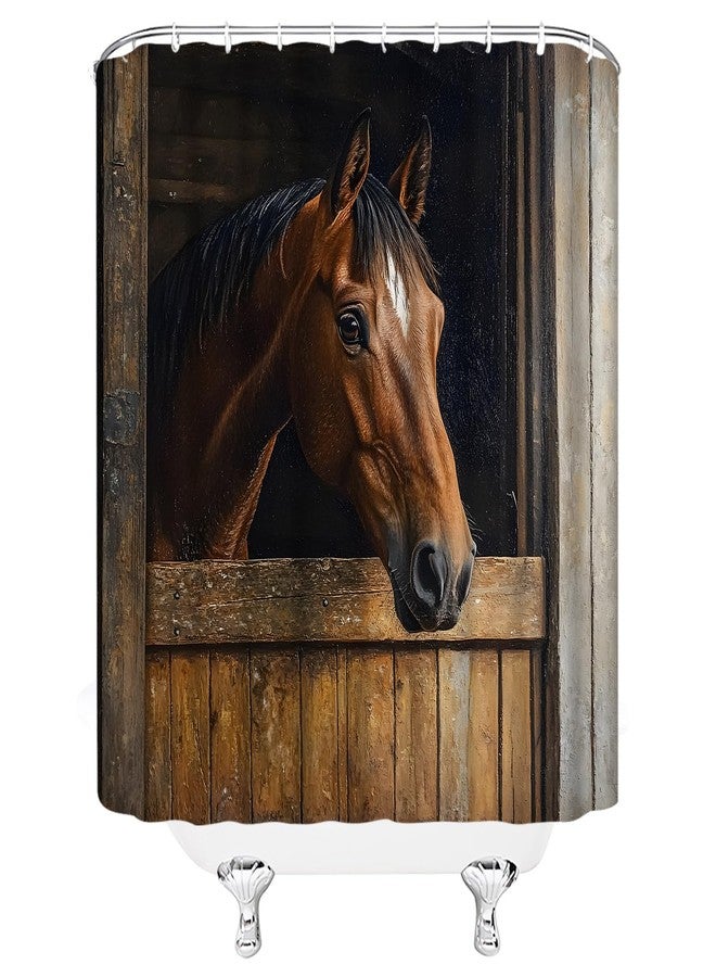 Western Horse Shower Curtain Rustic Farmhouse Animal Wooden Barn Door Country Farm Fabric Bathroom Decor Set,70x70 inch - Image 4