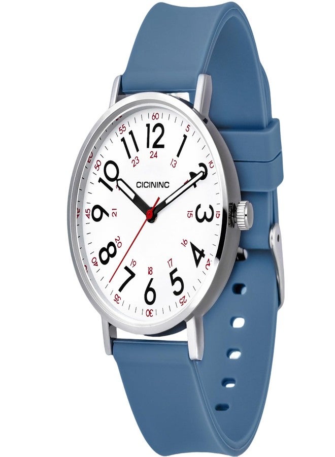 cicininc Watch with Second Hand Nursing for Women, Analog Watches for Nurses, 12/24 Hour Military Time, Easy Read Dial, Colorful Silicone Band, Blue, Modern - Image 1