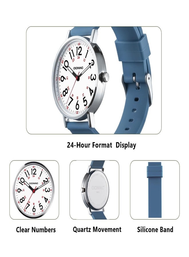 cicininc Watch with Second Hand Nursing for Women, Analog Watches for Nurses, 12/24 Hour Military Time, Easy Read Dial, Colorful Silicone Band, Blue, Modern - Image 3