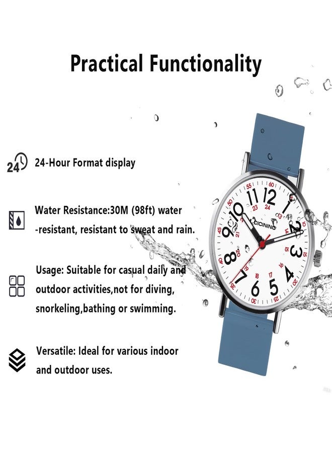 cicininc Watch with Second Hand Nursing for Women, Analog Watches for Nurses, 12/24 Hour Military Time, Easy Read Dial, Colorful Silicone Band, Blue, Modern - Image 5