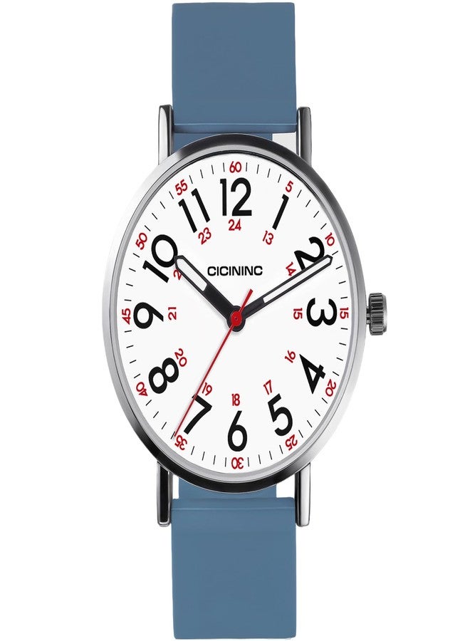cicininc Watch with Second Hand Nursing for Women, Analog Watches for Nurses, 12/24 Hour Military Time, Easy Read Dial, Colorful Silicone Band, Blue, Modern - Image 2
