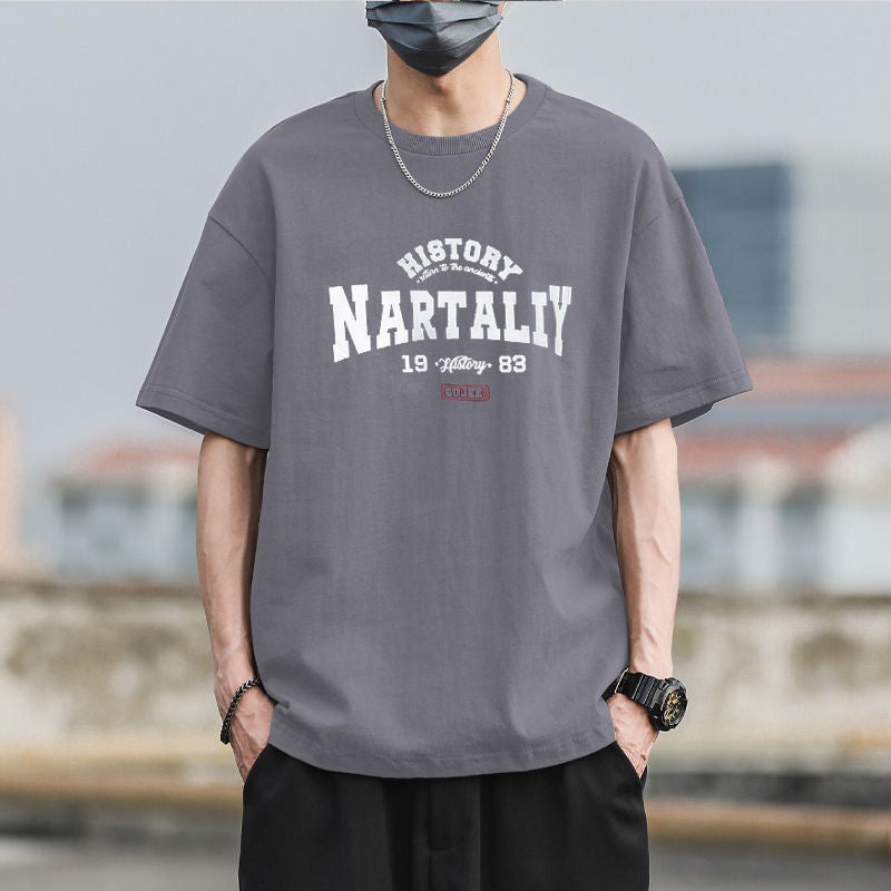 National Trendy T-shirt American-style Summer Round Neck Short-sleeved T-shirt Men's Trendy Brand Ins Letter Printing Casual All-match Youth - Image 2