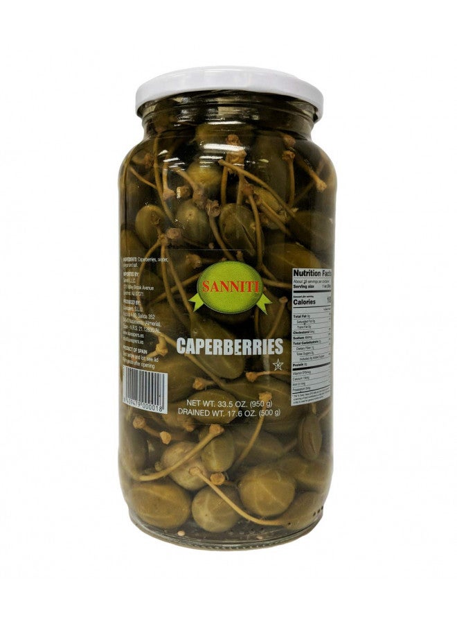 Sanniti Spanish Caperberries (Caper Berries) in Vinegar and Salt Brine - 33.5 oz - Image 1