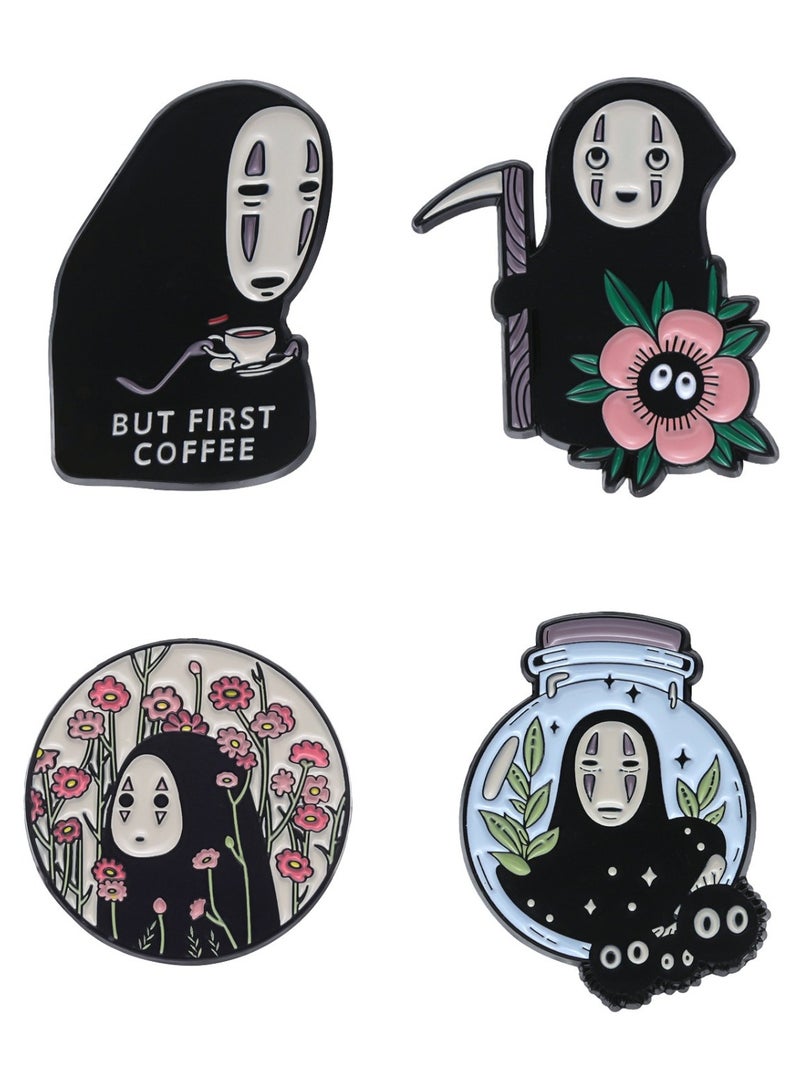 Paraphrase 4-Piece Spirited Away-themed Enamel Lapel Pins / Brooches / Badges for Jackets, Backpacks, Bags, Hats, Pin Boards | Studio Ghibli, No-Face, Hayao Miyazaki  - Image 1